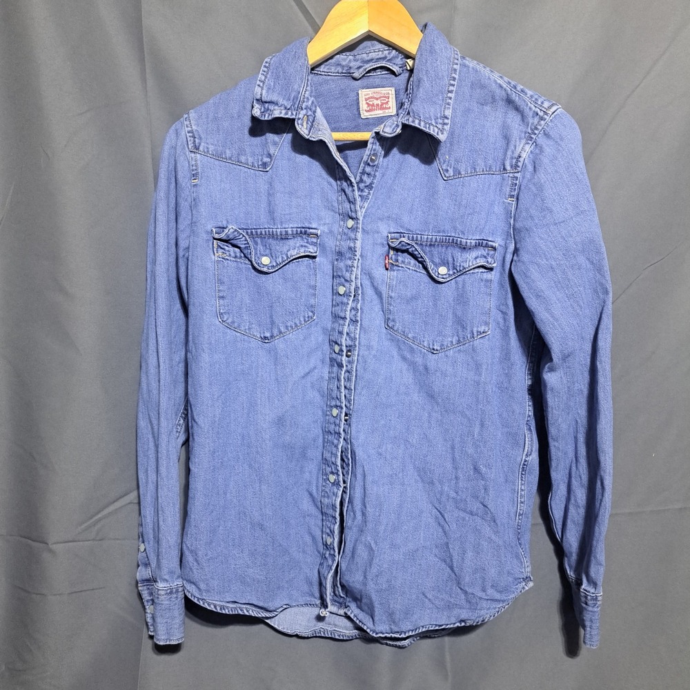 Levi's Women's‎ Small Denim Pearl Snap Long Sleeve Button Up Shirt 100% Cotton